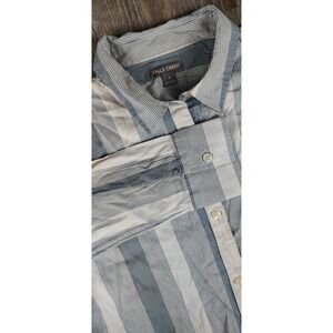 Falls Creek Women's Small Striped White Blue Long Sleeve Button Shirt Collar NWT